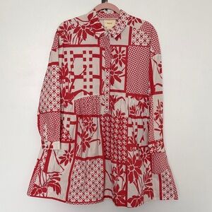 Maeve Anthropologie Rust and Cream Patchwork Print Button-Front Dress